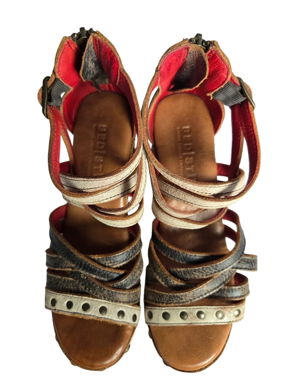Bed Stu Antonelli Nectar Lux Distressed Leather Wooden Platform Sandals